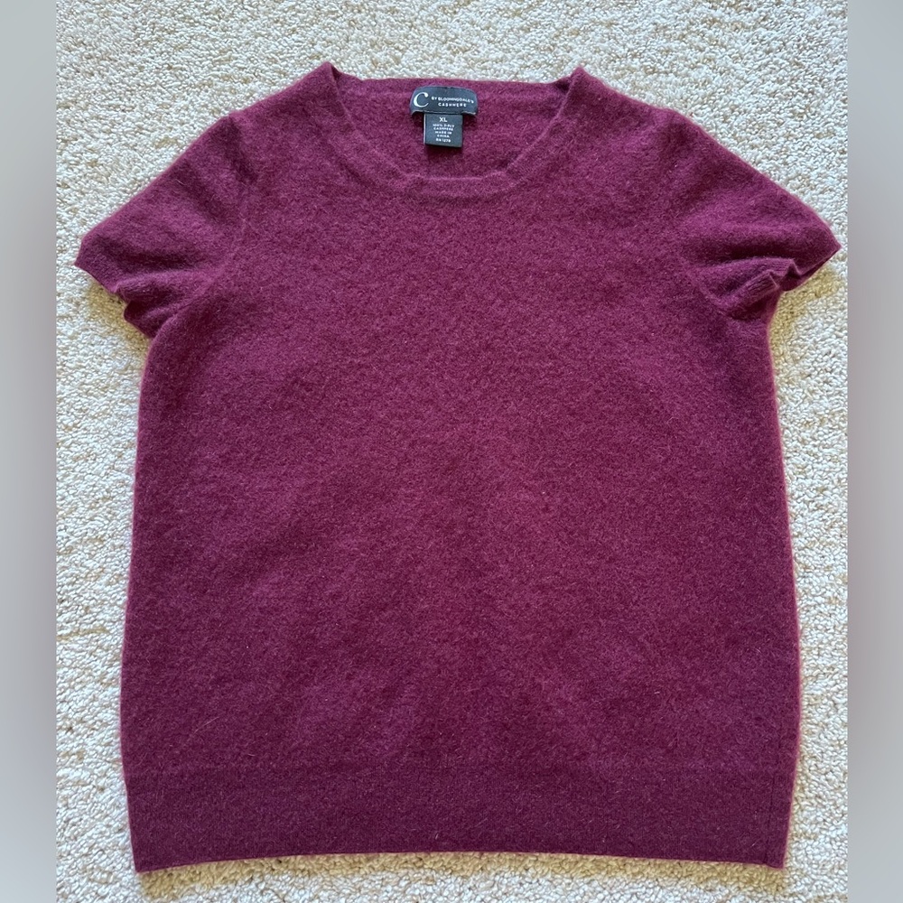 C by Bloomingdales 100% Cashmere Sweater Short Sleeve Purple Size Small *READ*